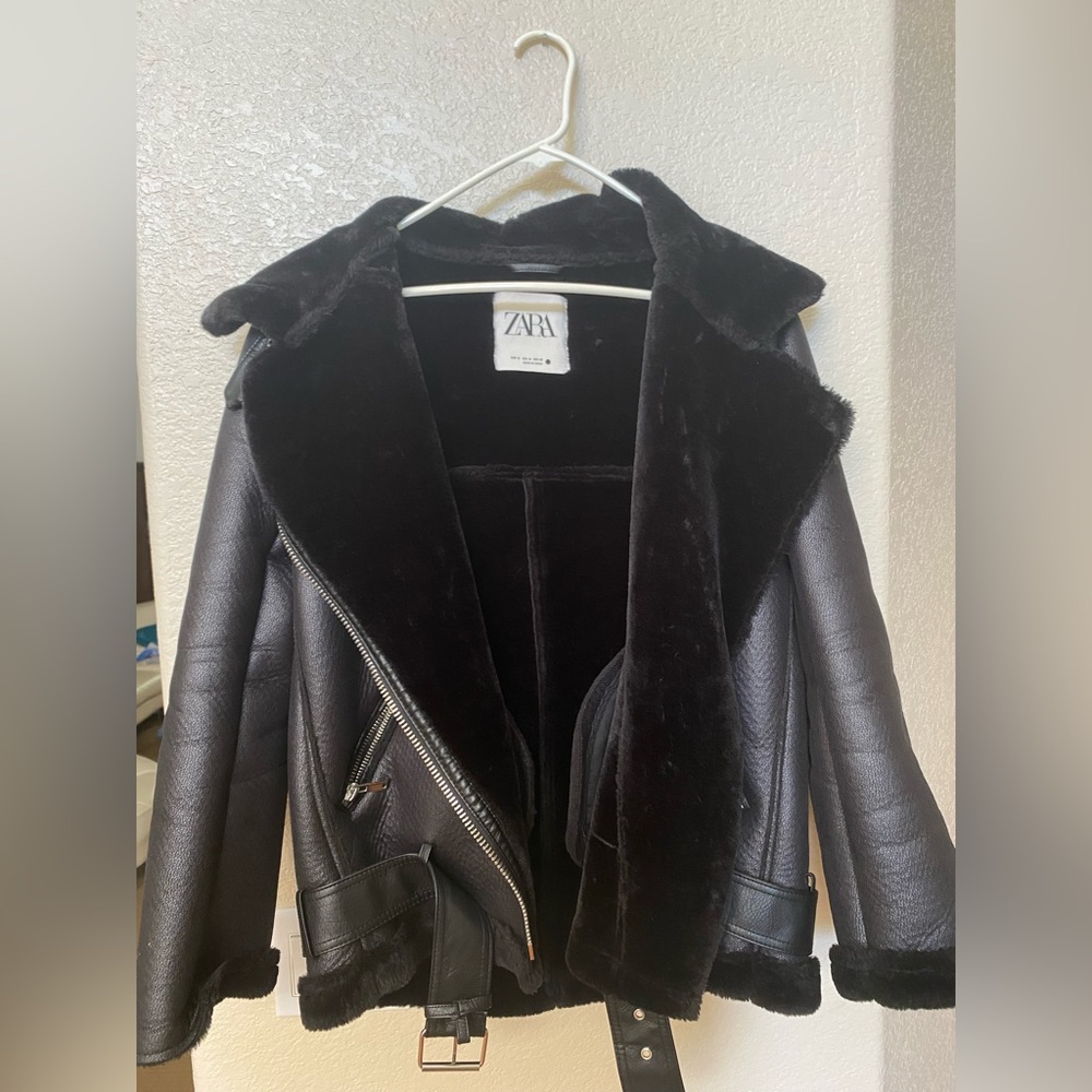Zara Black Oversized Faux Leather Jacket